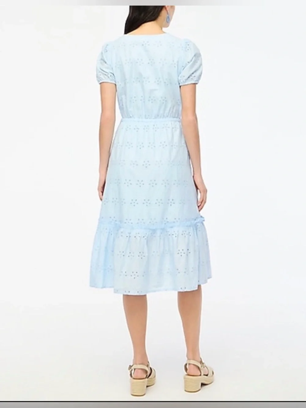 NWT J. Crew Factory Blue Eyelet Puff Sleeve Midi Dress - Size 4 - Picture 2 of 10